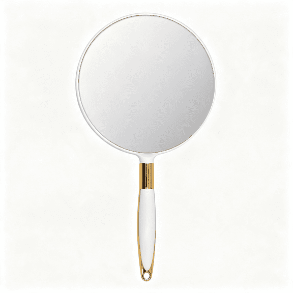 XIBUFE Round Hand Held Mirror for Makeup Hand Mirror Handheld Mirror(6.9Wx13 L Inchs,White)