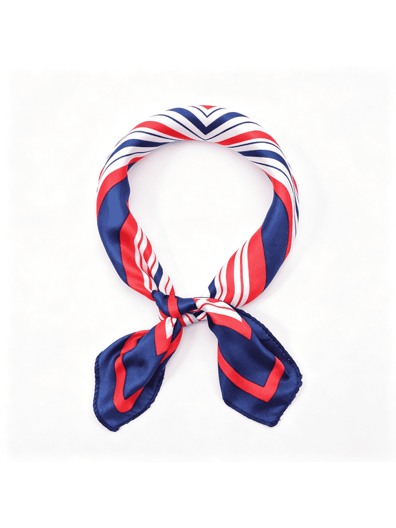 Sailor Scarf Flight Attendant Red White Blue Scarfs, Silk Feeling Satin Square Fashion Neck for Handbag Yacht