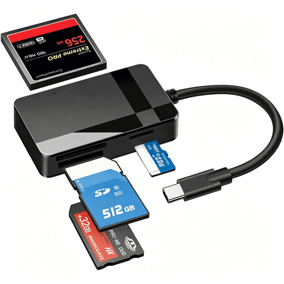 XIBUFE Sd Card Reader, 4-In-1 Usb C 3.0 Sd/Micro Sd/Ms/Cf Memory Card Reader, Adapter for Camera, Compatible with S9/S8,