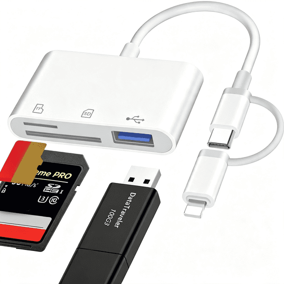 XIBUFE Sd Card Reader for Iphone Ipad Mac,Lightning&Usb-C Dual Interface Memory Card Reader with Sd/Micro Sd/Usb-A 3 Slots,Digital Camera Adapter to Iphone,Plug&Play