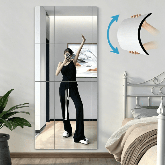 XIBUFE Shatterproof Wall Mirror Full Length for Bedroom,Acrylic Gym Mirrors for Home,Extra Thick: 0.12 Inch,12 X 12 Inch X 4 Pcs,Workout Mirrors Safe for Kids,Over the Door,Long Wall Mounted