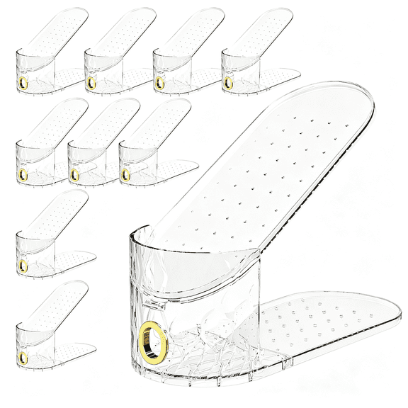 XIBUFE Shoe Slots Organizer, Adjustable 10 Pack Shoe Stacker for Closet Storage, Clear Double Layer Space Saver, Durable and Stackable Shoe Holder for Sneakers Heels and Flat
