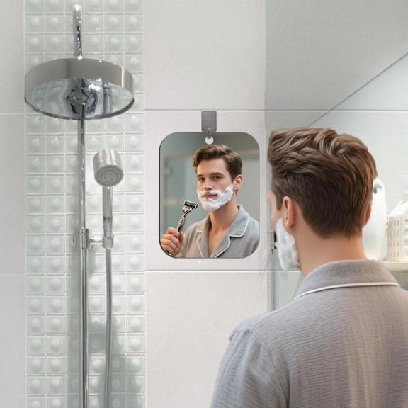 XIBUFE Shower Mirror Anti Fog,9.4X7.4In Shatterproof Shower Shaving Mirror Fogless for Men,Anti Fog Mirror for Shower with Suction Cup,Portable Travel Makeup Mirror,Bathroom Accessories
