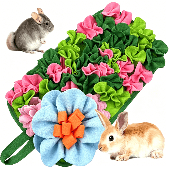 XIBUFE Small Animals Foraging Mat-Cute Rabbit Feeding Mat with Fun Design,Slow Eat Durable Fleece Pad for Rabbits,Hamsters,Guinea Pigs(Green)