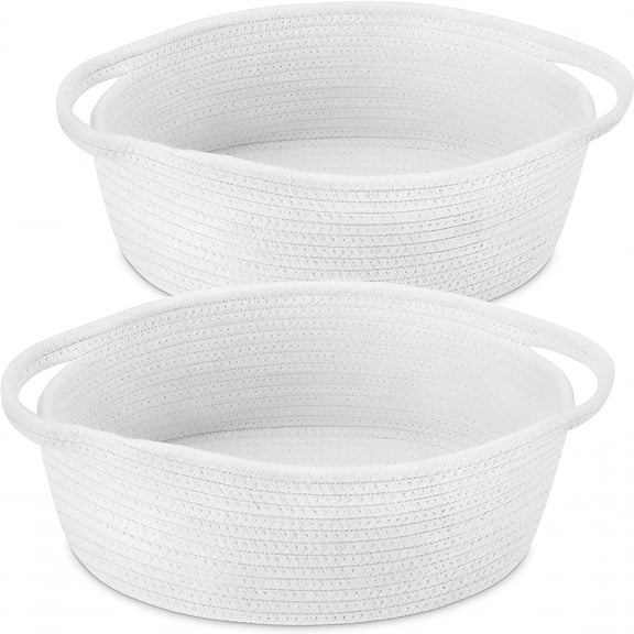 XIBUFE Small Basket with Handles,Boho Decorative Rope Woven Dog Cat Toy Storage Bin Shelf Storage Organizer,Easter Christmas Gift Basket,12"X8"X5",2 Pack
