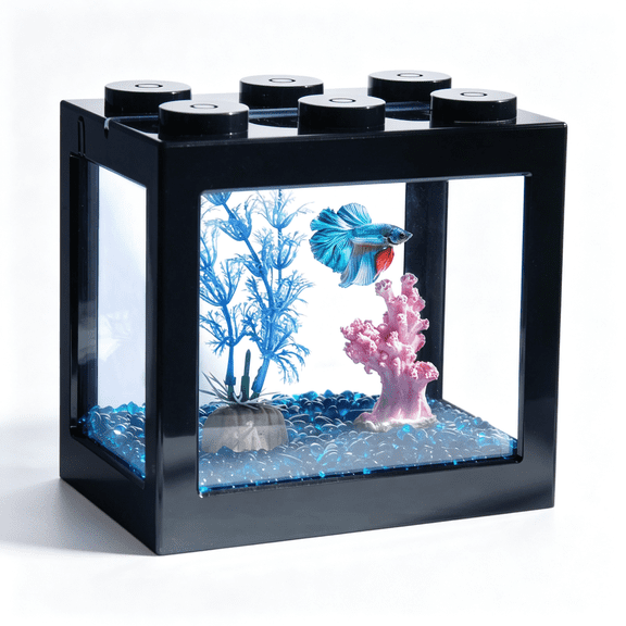 XIBUFE Small Betta Fish Tank,Stackable Mini Fish Tank Aquarium Tank Kit,3/5 Gallon Rectangular Fish Bowl with Aquarium Gravel Decoration,Tiny Cube Tank for Seaweed Balls Sea Monkeys