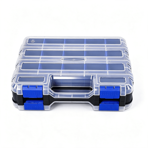 XIBUFE Small Parts Storage Case Tools Box Organizer Double Side 34 Compartments Hardware Organizers with Removable Plastic Dividers for Screws Nuts Nails Bolts
