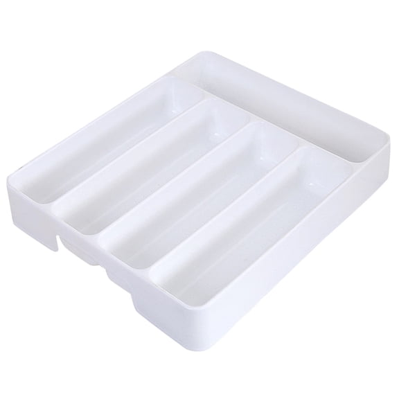 XIBUFE Small Silverware Tray, Compact 5 Compartment Flatware Organizer for Forks, Knives & Spoons, Non , Soft Grip Lining, Fits Small Drawers, White