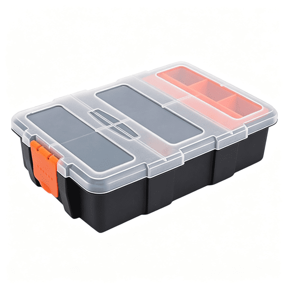 XIBUFE Small Tool Parts Box,Plastic Tool Storage Case,Home Hardware Organizer with Removable Dividers,Small Toolbox for Nails,Screws,Nuts and Bolts,10-Compartment