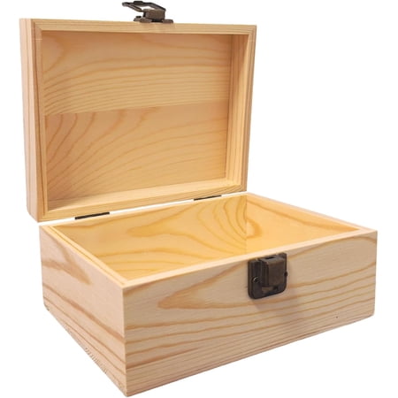 XIBUFE Small Unfinished Wooden Storage Box with Lid & Latch, Pine Wood Craft Box 6.88" x 4.52" x 2.36", Smooth Sanded Wood for DIY Crafts, Keepsakes & Gift Packaging
