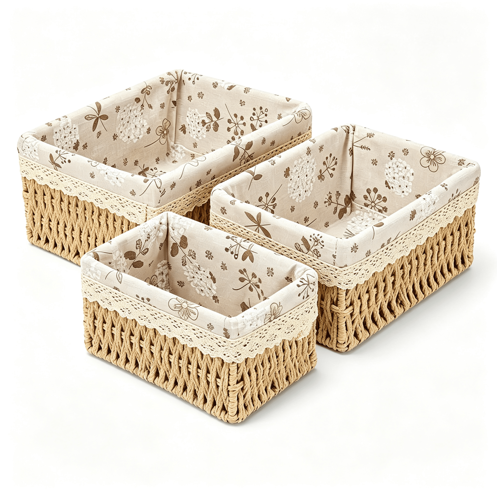 XIBUFE Small Wicker Basket 3-Piece Set: Handwoven Natural Paper Rope ...