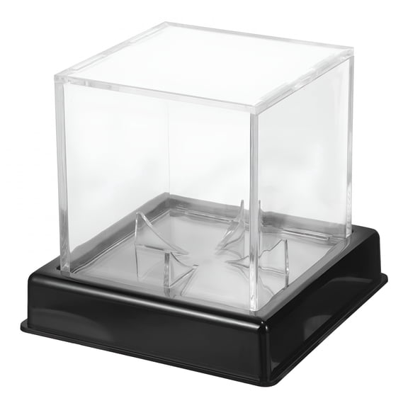 XIBUFE Square Baseball Display Case, Clear Plastic Cube Holder for Sports Memorabilia, Compact 4.1 Inch Transparent Box for Signed Balls, Tennis, Golf, Trophy Shelf Decor, Black Base