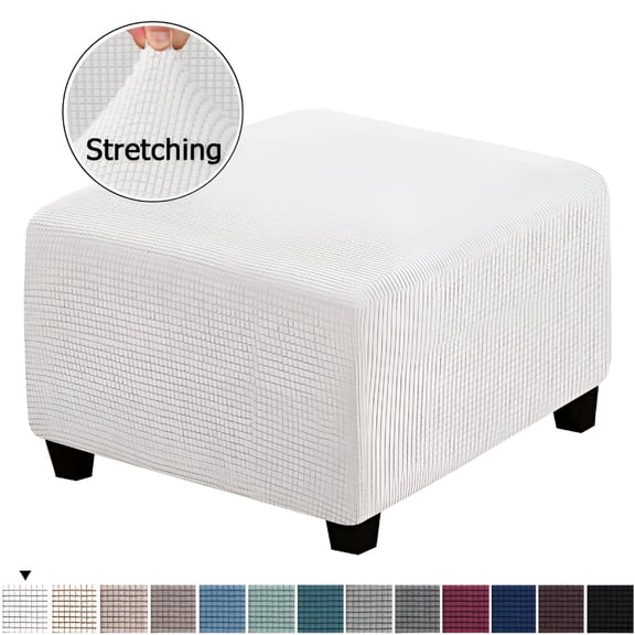 XIBUFE Square Ottoman Covers Ottoman Slipcovers Folding Storage Stool Furniture Protector Form Fit with Elastic Bottom,Stretch High Spandex Small Checks Jacquard Fabric