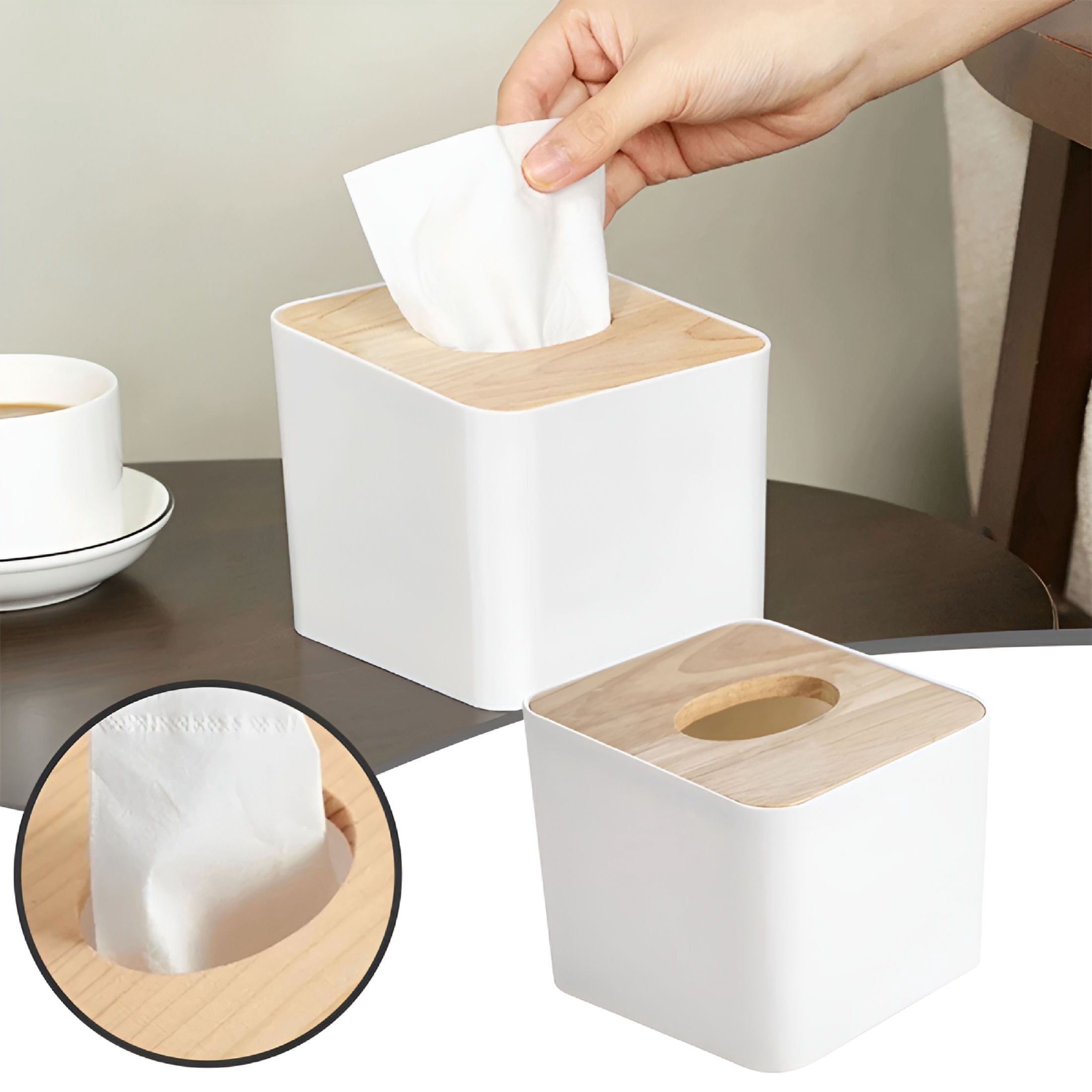 XIBUFE Square Tissue Box Cover with Bamboo Lid, Modern Farmhouse Boho ...