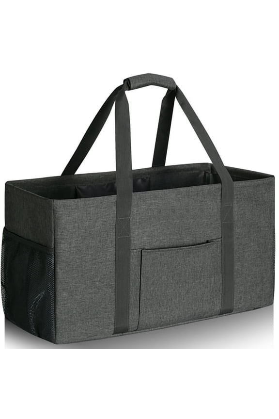 Stand Up Extra Large Utility Tote Bag with Metal Wire Frame&Hard Bottom Board for Storage,Picnics,Beach,Shopping