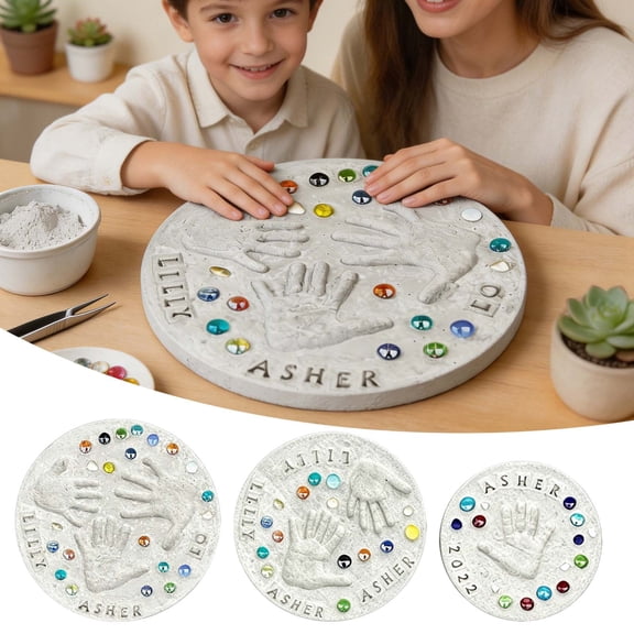 XIBUFE Stepping Stone Kit, Large Diy Handprint Stepping Stone Kit with 26 Letter Stamps & Colored Stones, Indoor Outdoor Family Keepsake Craft Gift, Family Keepsake Art Gift, Mother'S Day Gift