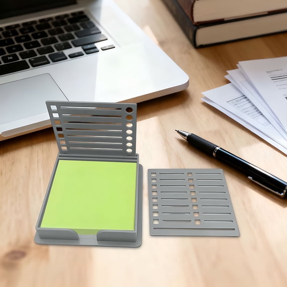XIBUFE Sticky Note Dispenser,3.5x3.7inch Reusable Post Note Holder with Line Box Drawing Template,Sticky Notes Holder for To-Do Lists for Home and Office (Grey)
