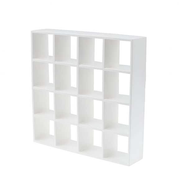XIBUFE Stylish Wooden Bookshelf with White and Black Colors, 16-Grid Design for Home Decoration