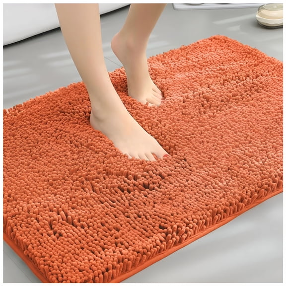 XIBUFE Super Absorbent Microfiber Mat for Mucky Paws & Wet Shoes | Non-Slip,Machine Washable Pet Rug | Quick Dry Chenille Entryway Mat for Indoor Outdoor Mud Mats for Dogs,Orange,24X16"
