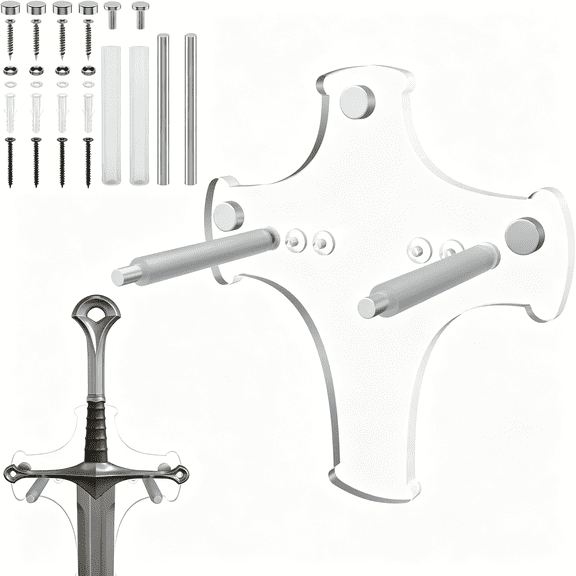 XIBUFE Sword Wall Mount Stand Acrylic Sword Holder Adjustable Medieval Dagger Display Rack Axe Wall Hanger for Vertical Weapon Display and Home Decoration (Transparent Clear)