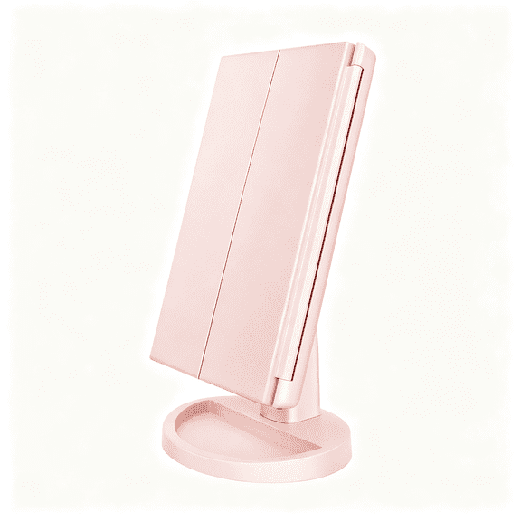 XIBUFE Tabletop Mount Tri-Fold Lighted Vanity Mirror with 21 Led Lights, Touch Screen and 3X/2X/1X Magnification, Two Power Supply Modes Make Up Mirror,Travel Mirror