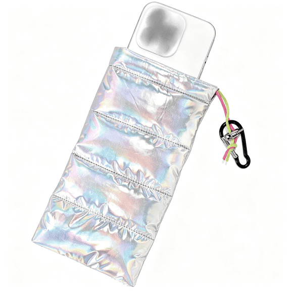 XIBUFE Thermal Phone Case, 7.48X4.13In Down Cotton Thermal Warm Cellphone Pouch with Drawstring and Carabiner Clip Outdoor Phone Cover Bags Accessory for Overheating Cooling Sun Protection