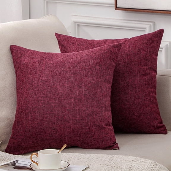 XIBUFE Throw Pillow, 2 Pack 45*45Cm Linen Pillow Textured Pillow Boho Pillow Farmhouse Decorative Pillows for Living Room Bedroom Home Decoration,Dark Red Boho Throw Pillows