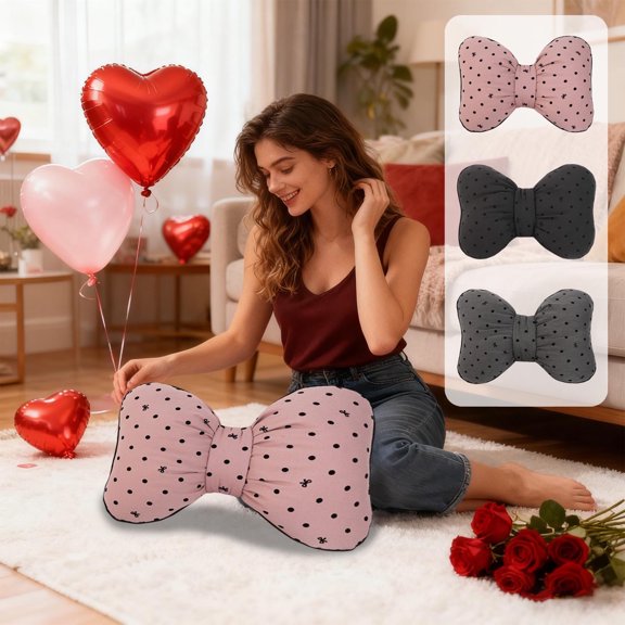 XIBUFE Throw Pillows for Bed Throw Pillows for Couch Dotted Bow Pillow Waist Pillow Home Decor Cuddle Pillow Holiday Gift for Home and Theater and Gym and Spa