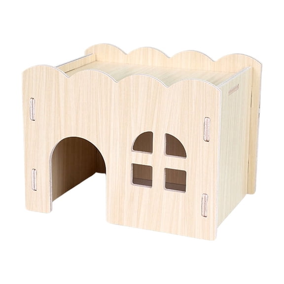 XIBUFE Tiny Hamster Maze Wood House Fun Slide House Double-Decker Hut for Dwarf Gerbil Mouse Mice Rat Small Animals,Wooden Hamster Hideout House