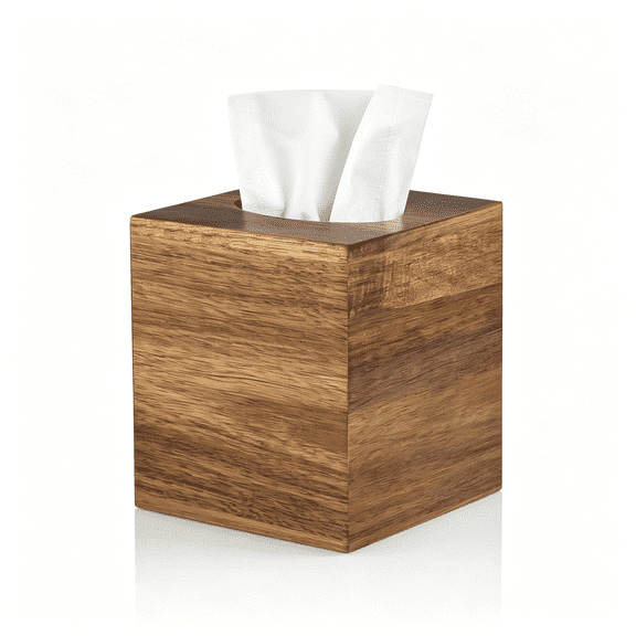 XIBUFE Tissue Box Cover Square - Acacia Wood Tissue Box Holder for Tabletop Night Stands Bathroom Office - Decorative Facial Cube Tissue Box Cover for Modern Farmhouse Decor