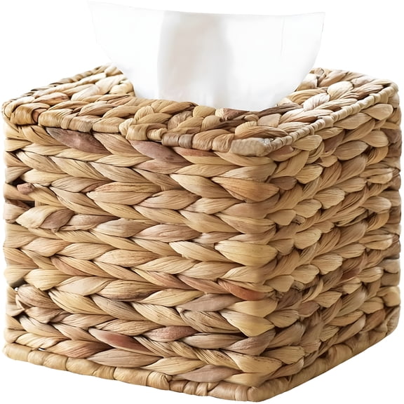 XIBUFE Tissue Box Cover,Square Wicker Tissue Box Holder,Hand Woven Napkin Box Tissue Holder for Bathroom Bedroom Office Table Desk,Boho Decorative,Natural