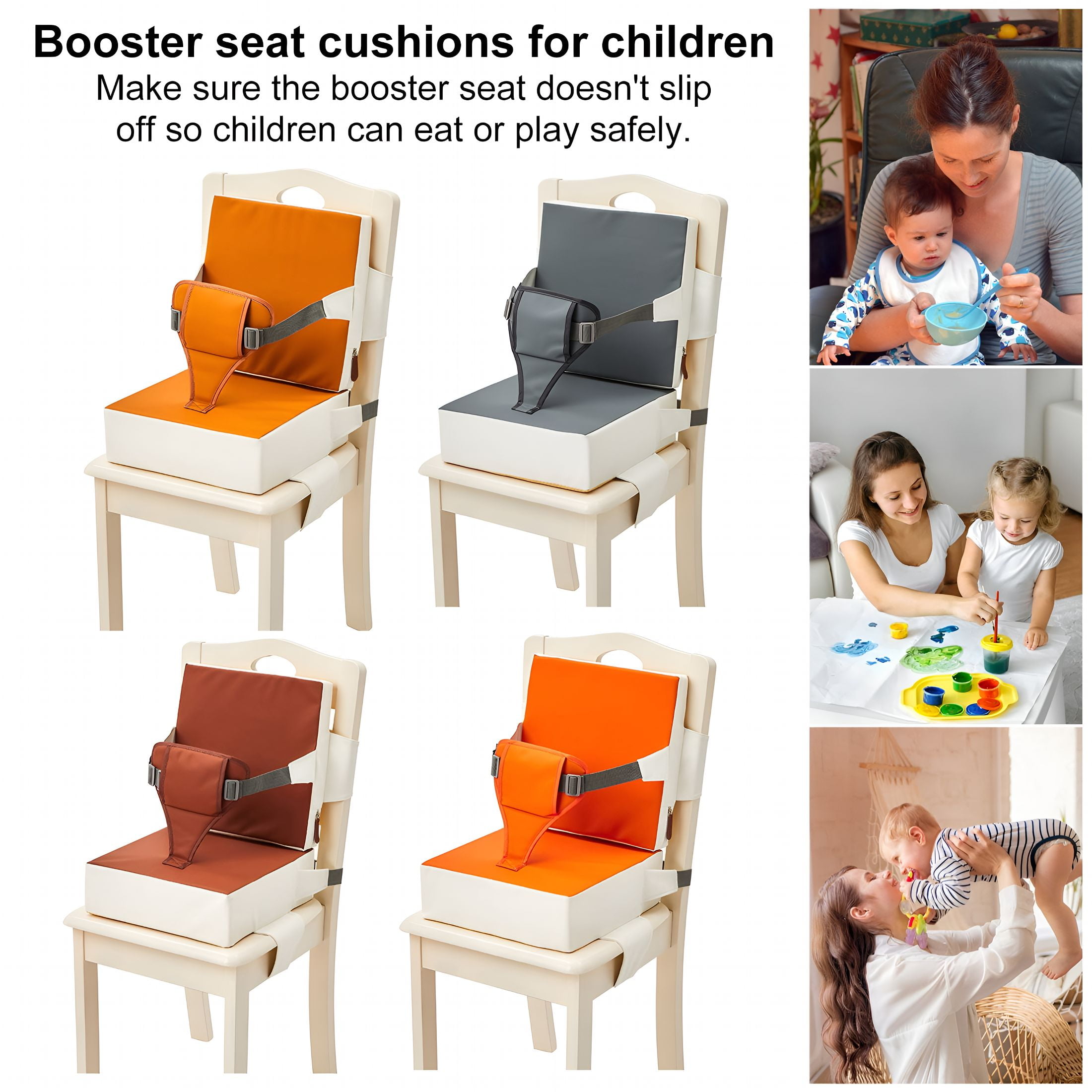 XIBUFE Toddler Booster Seat for Dining Table Kitchen Chair Waterproof Stain-Proof with Backrest and Adjustable Straps Non-Slip Portable Travel Booster Seat Dining Chair Pad