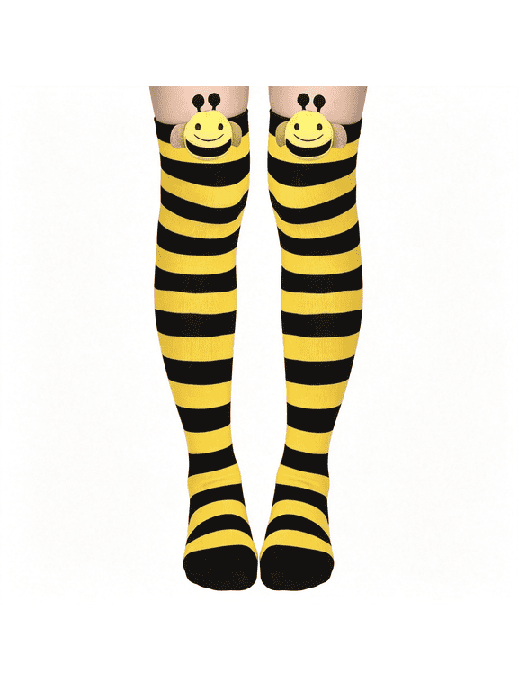 Toddler Kids Striped Knee High Bee Socks for Girls Boys,Kids Cute Bee Stockings Black Yellow Striped Long Socks for Birthday and Halloween Dress Up Cute Cute Thigh High Socks