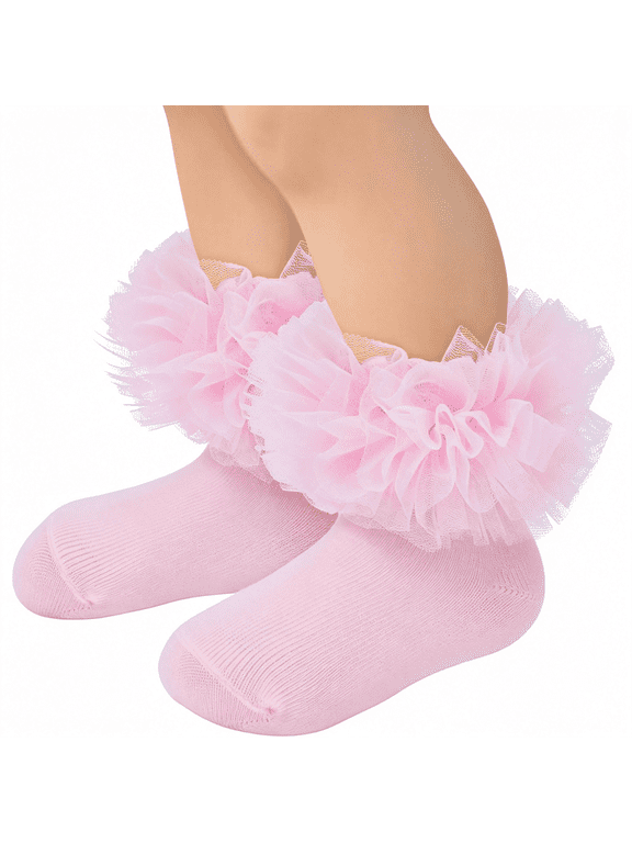 Toddler Ruffle Socks for Girls 1-10 Years Baby Lace, Frilly Tutu Fluffy Ruffles Soft Cotton for Birthday Easter