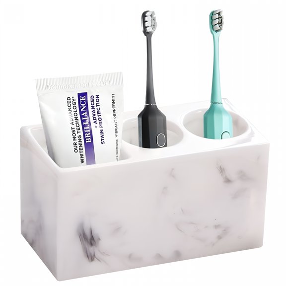 XIBUFE Toothbrush Holder,3 Slots Electric Toothbrush and Toothpaste Holder,Resin Bathroom Countertop Storage Bathroom Accessories Toothbrush Stand for Vanity Counter Organizer Caddy - White