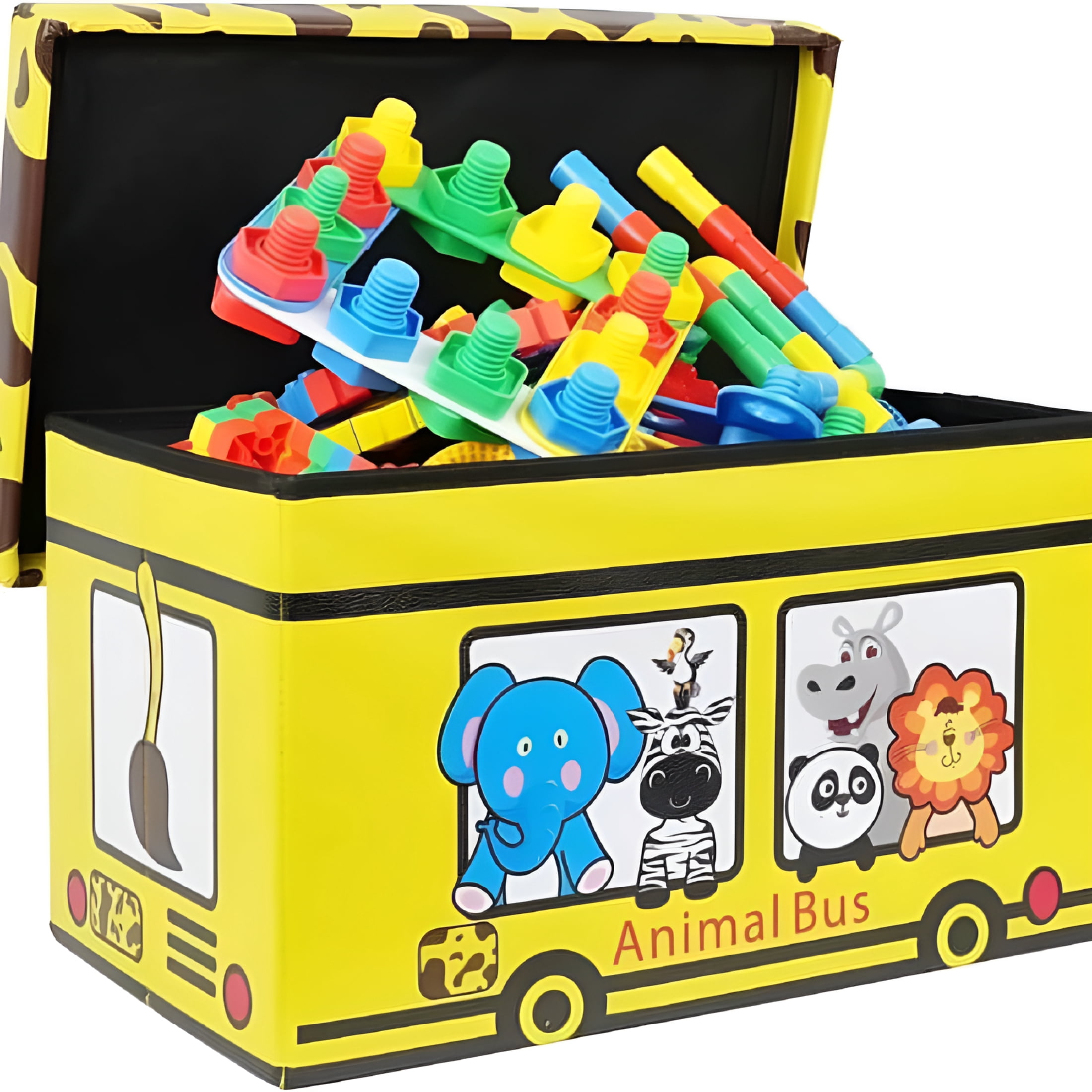 XIBUFE Toy Storage Chest Kids Toy Box, Storage for Kids Toys Children Storage Chest & Bench with Flip Top Lid (Animal Bus)