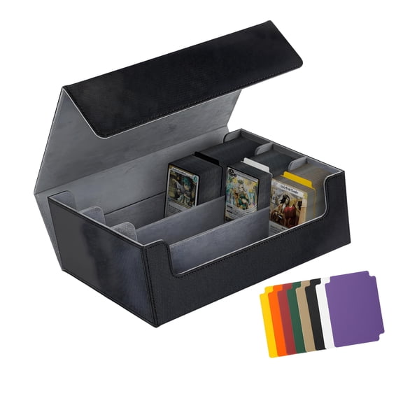 XIBUFE Trading Cards Storage Box, Card Storage, Leather Magnetic Card Storage Box with 8 Pcs Card Dividers, Holds 1800+ Sleeved Cards for Trading and Sports Cards