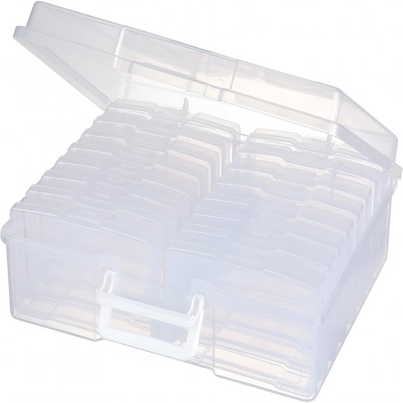 XIBUFE Transparent 4" x 6" Photo Organizers and Photo Storage Box with Handle,16 Inner Photo Cases,Portable Picture Organizers & Photo Storage Containers (Clear)