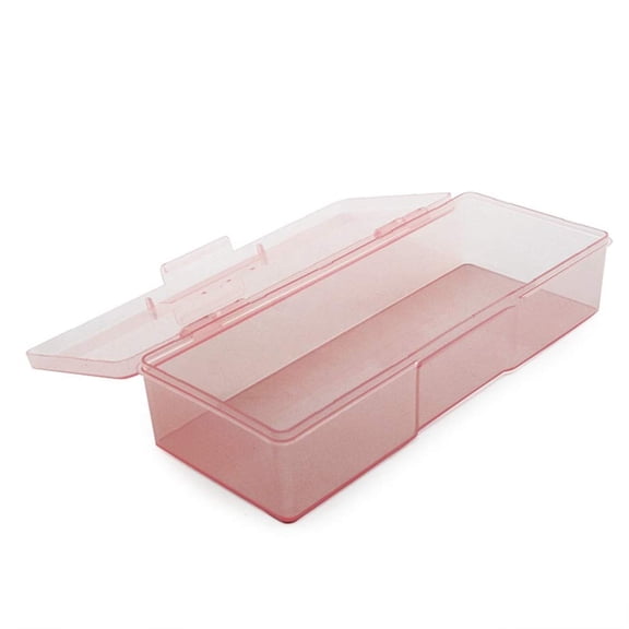 XIBUFE Transparent Box Storage Case for Nail Art Equipment Manicure Tool | Empty Plastic Box with Pink Flip Lid, Dustproof Nail Brush Drill Bit Pedicure Tool Organizer for Salon & Diy Home Use