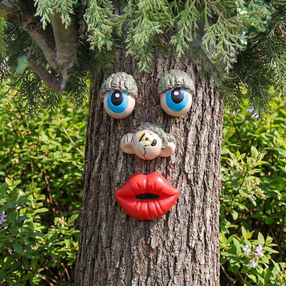 XIBUFE Tree Face Decor Outdoor, Funny Resin Yard Art Statues, Cute Creative Garden Decoration for Trees & Stumps