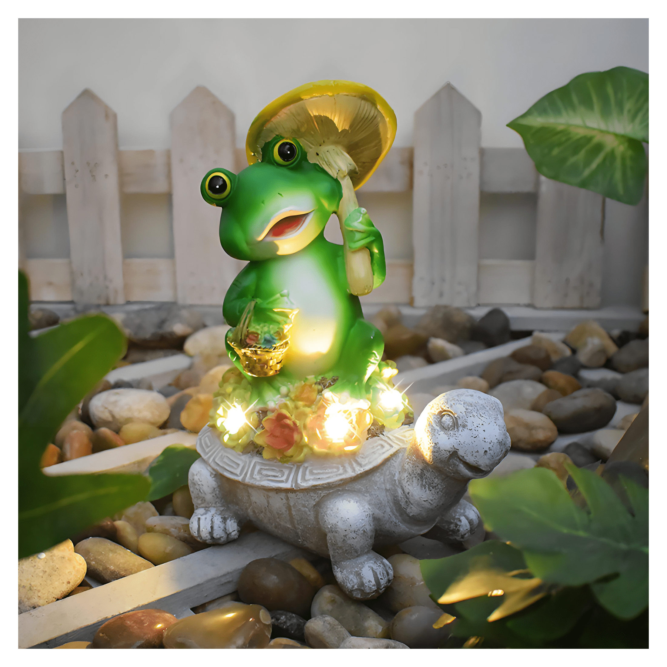 XIBUFE Turtle Frog Garden Statues Solar Garden Decor LED Light, Cute Outdoor Statues Garden Decor for Outside, Solar Garden Statues Waterproof Resin Yard Lawn Patio Fence Walkway Garden Decor