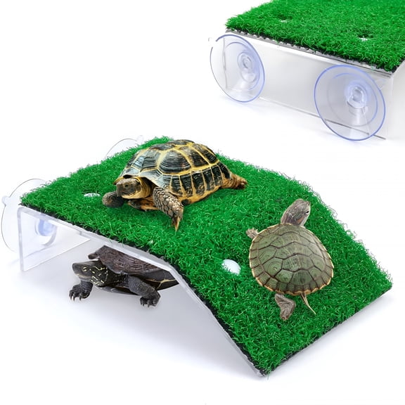 XIBUFE Turtle Resting Basking Platform Simulation Grass Turtle Ramp, Lawn Tortoise Climbing Ladder Turtle Resting Terrace for Reptile Frog Terrapin - Middle