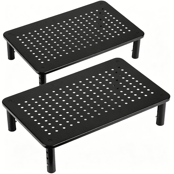 XIBUFE Tv/Monitor Riser Desktop Stand,Flat Screen,Sturdy Metal Laptop Computer Shelf for Printer,Imac,3 Height Adjustable Pc with Mesh Platform ,2 Pack