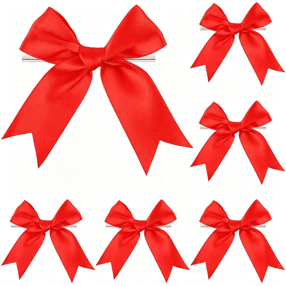 XIBUFE Twist Tie Bows,Satin Ribbon Bows-3 Inches,50-Pack for Treat Bags Gift Wrapping Basket Crafts Wedding Baby Shower Brithday Christmas Party Decorations(Red)