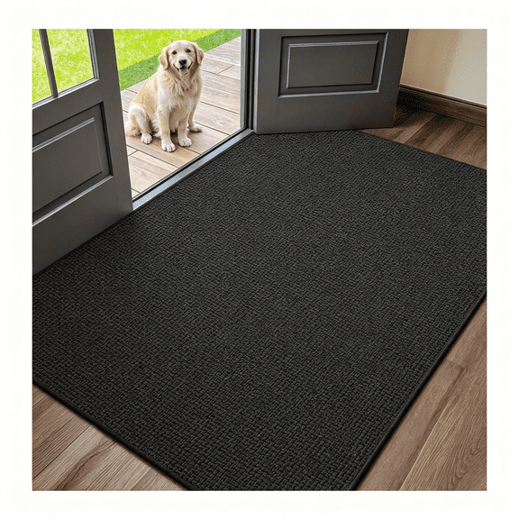 XIBUFE Ultra-Thin Indoor Door Mat Entrance,32"X48" Ebony Black Low-Profile Dirt-Trapping&Absorbent Quick-Dry Surface,Non-Slip Rubber Backing Doormat for Indoor Entryway Entry Front Door