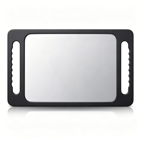 XIBUFE Unbreakable Hand Mirror with Double Handle-Large Handheld Barber Design for Hair and Beauty Salon-Durable Hand Held for Barbershop-Lightweight Haircut Mirror with Double Handgrip