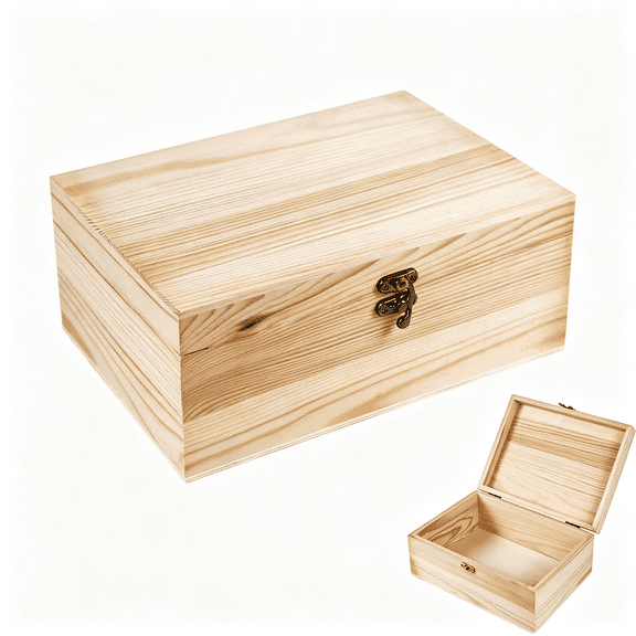 XIBUFE Unfinished Wood Box with Hinged Lid 1 Pack-10.6 X 7.6 X 4.3 Smooth Unpainted Wooden Storage Box for Crafts,Jewelry,Diy Painting,Gift Packaging-Lightweight&Warp-Resistant
