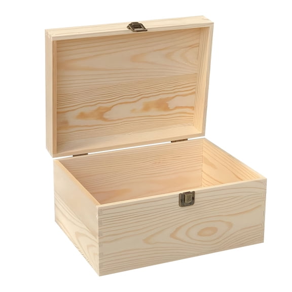 XIBUFE Unfinished Wooden Box with Hinged Lid,12 X 8 X 6 Inch Large Memory Box for Crafts,Unpainted Diy Gifts Box for Jewelry Storage,Treasure Chest,Art Hobbies,Front Clasp