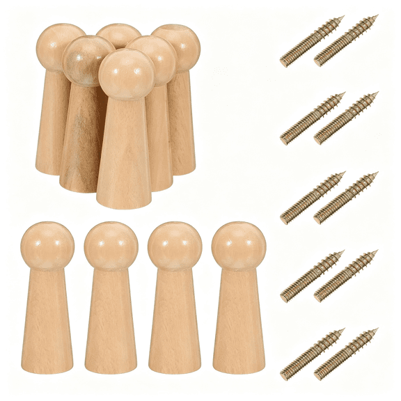 XIBUFE Unfinished Wooden Shaker Pegs with Quick Diy Installation 10Pcs Screw-On Wall Hook Rack 1.97' Long Natural Wood Material Sturdy and Paintable for Hanging Clothes and Towels