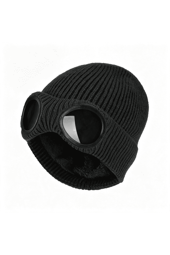 Unisex Knit Beanie with Goggle Windproof Winter Ski Face Cover Beanie | Boggle Beanie Windproof Warm Goggle Knitted Beanie Alien Hat Skull Cap, Windproof Goggle Beanie Beanie with Goggles